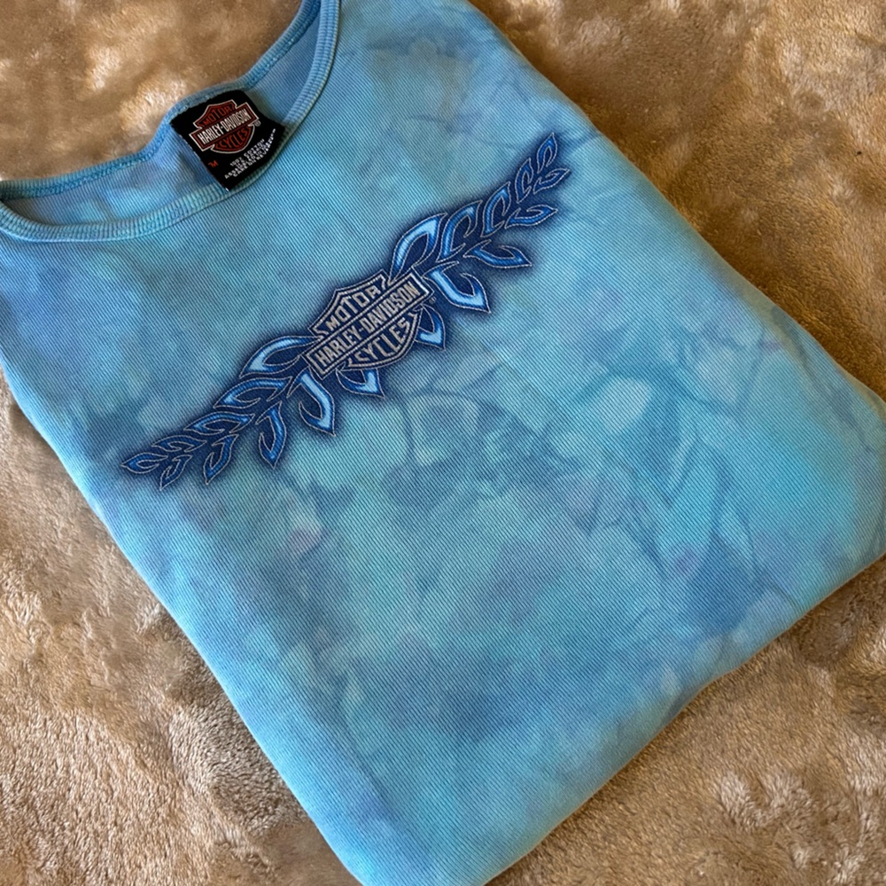 Vintage Y2K. Harley-Davidson Blue Tie-Die long sleeve top